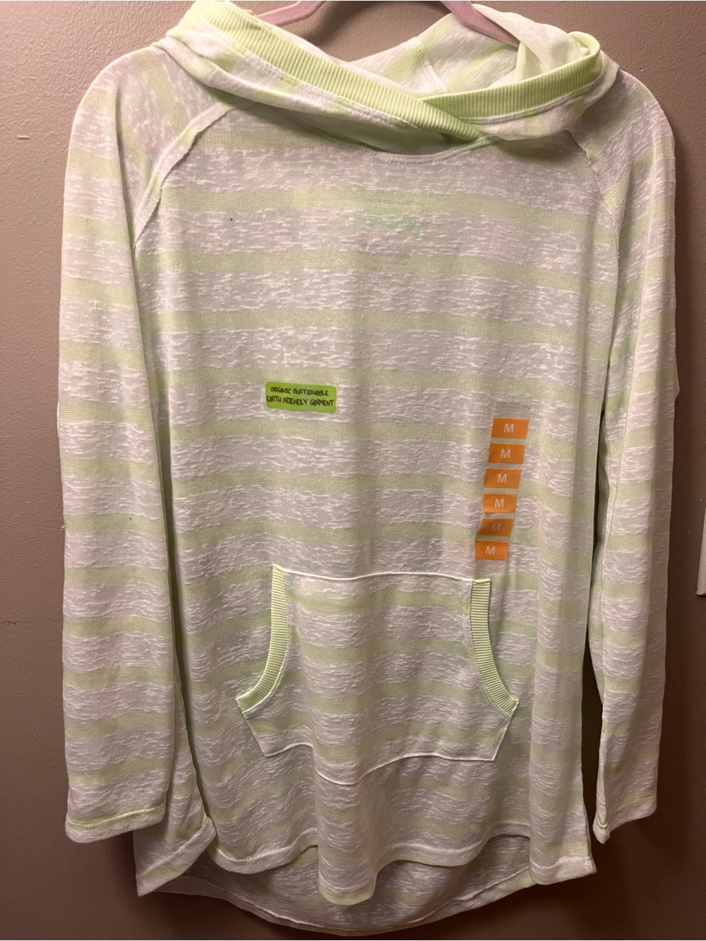 Earth Yoga Lime Green & White Striped Hooded Knit Pullover- Women’s